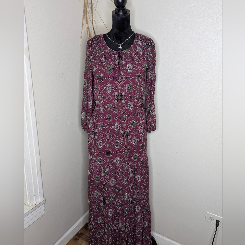 Burgundy Printed Maxi Dress